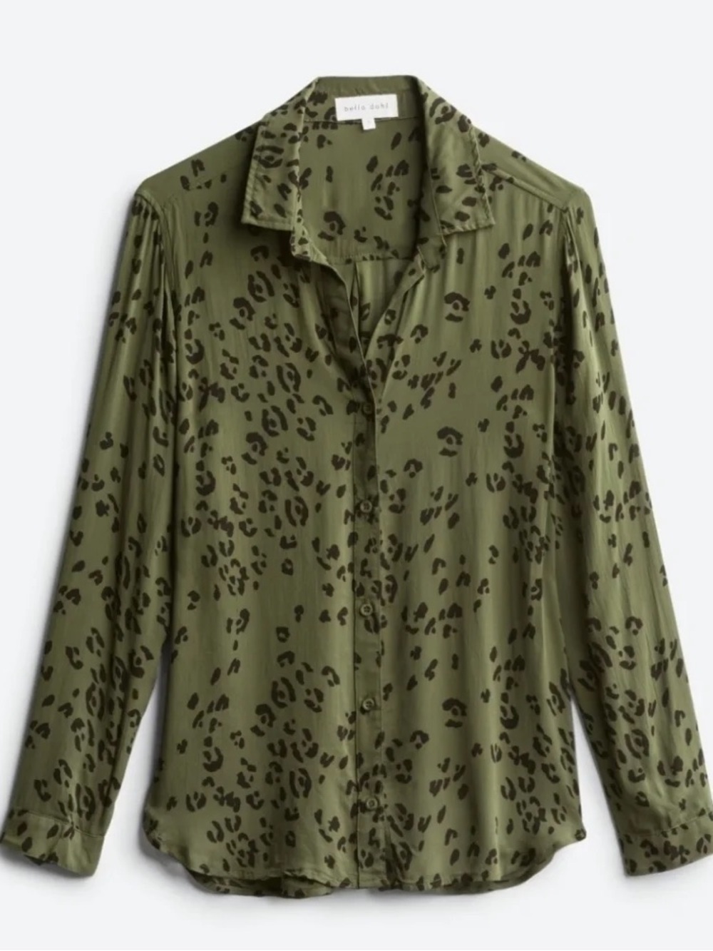 Bella Dahl Green Leopard-Spot Button Down Shirt S 100% Rayon NWT - Picture 1 of 5